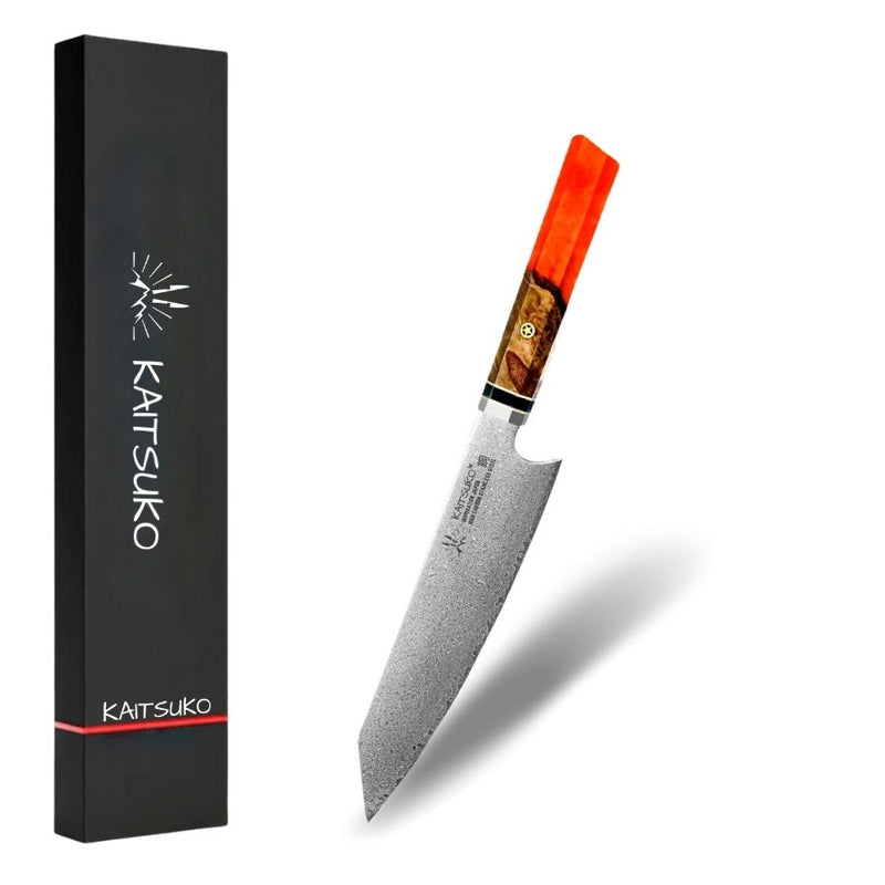 Couteau de cuisine rouge en acier damas VG10