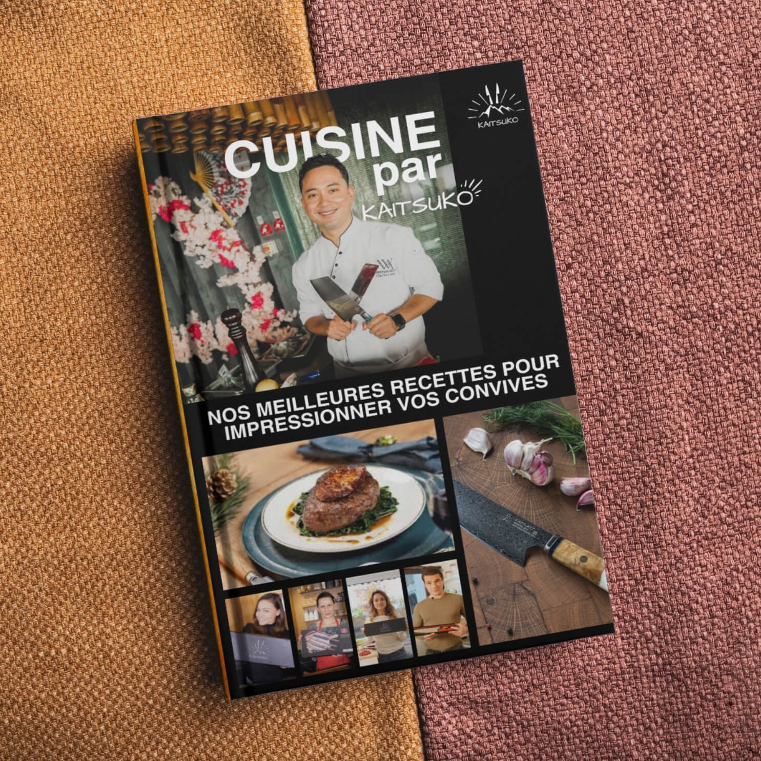 Pack Noël Passion Tanaka Terre de Feu (6 couteaux à Steak + 5 couteaux japonais + 1 aiguiseur pro + 1 livre Kaitsuko offert)