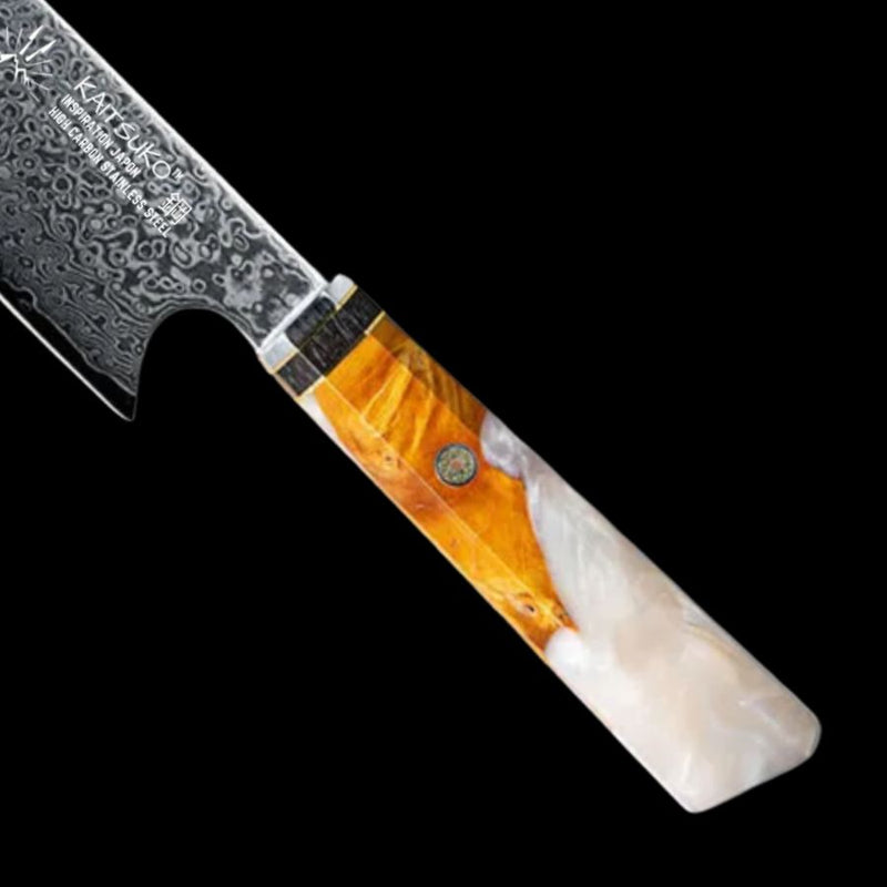 Manche de couteau de cuisine en résine blanc et orange