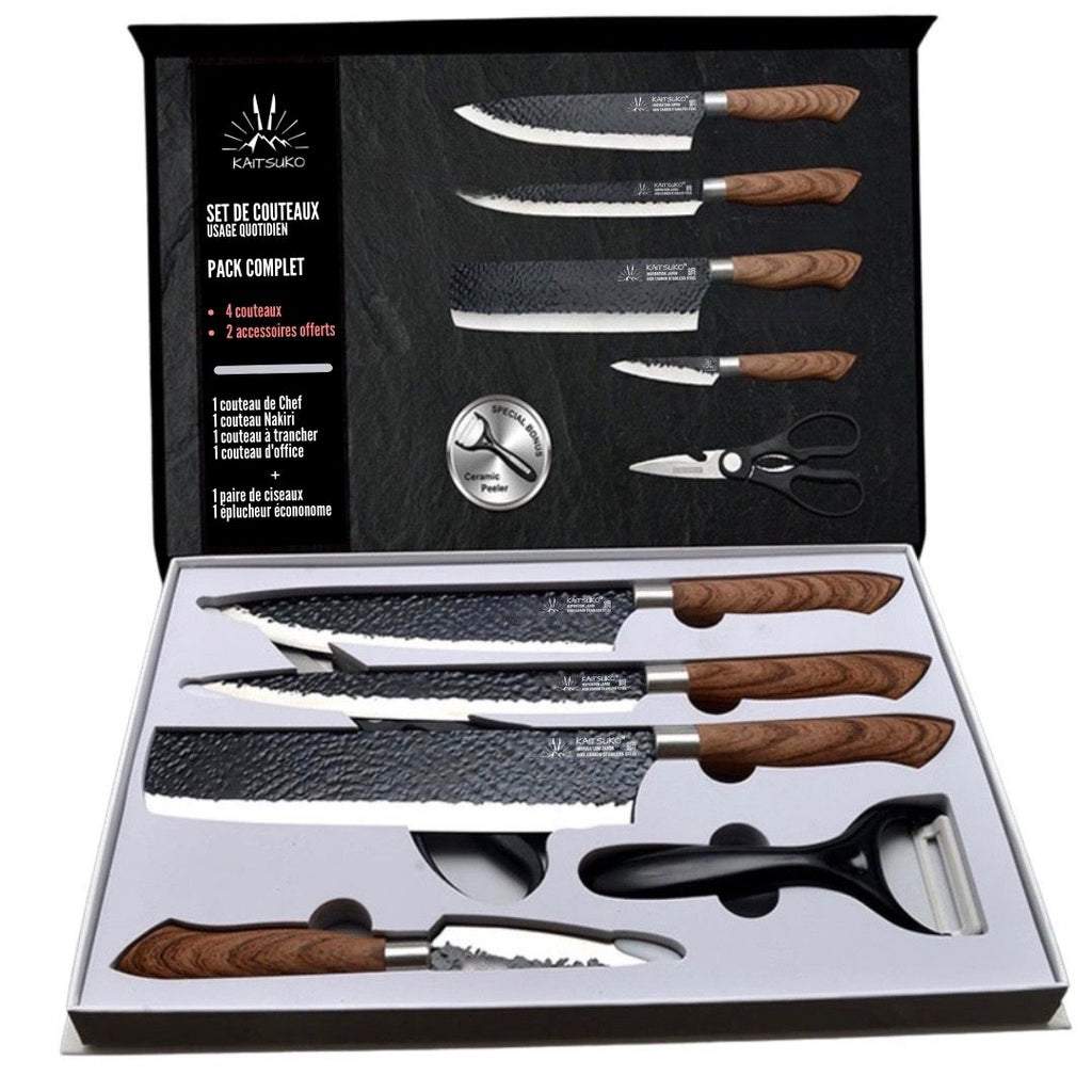 Acheter Couteaux de cuisine, ensemble d'accessoires de couteaux en céramique  3 à éplucher 4 utilitaire 5 à trancher 6 couteau de Chef + support +  éplucheur lame noire
