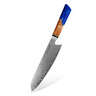 Couteau Kiritsuke damas manche bleu collection prestige Kaitsuko
