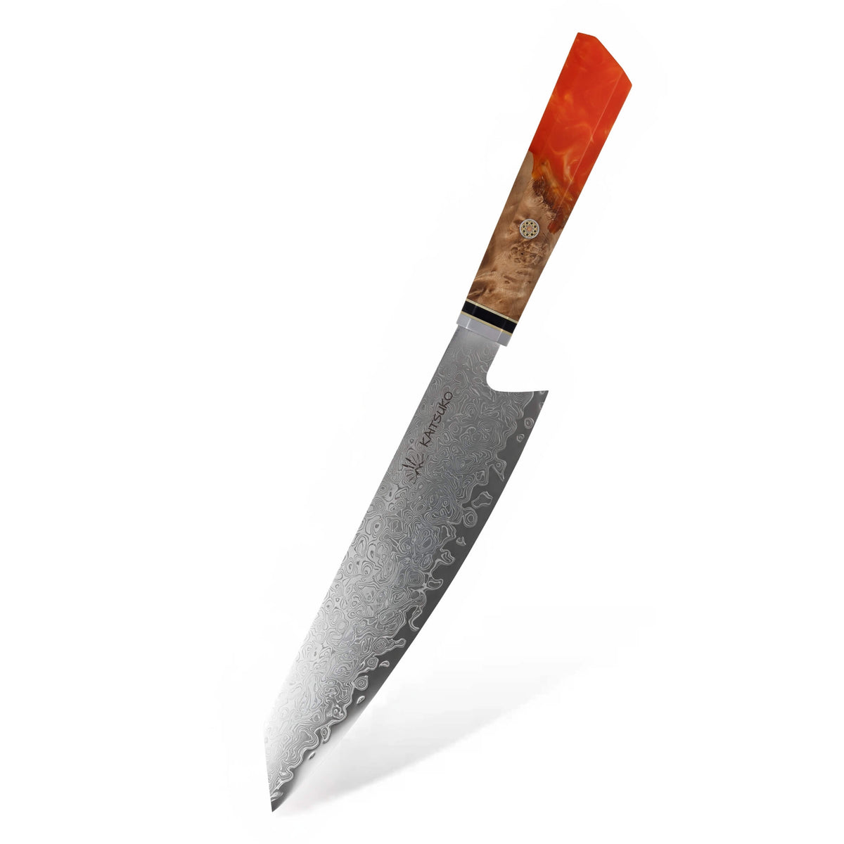 Couteau japonais Kiritsuke damas manche orange collection Prestige kaitsuko