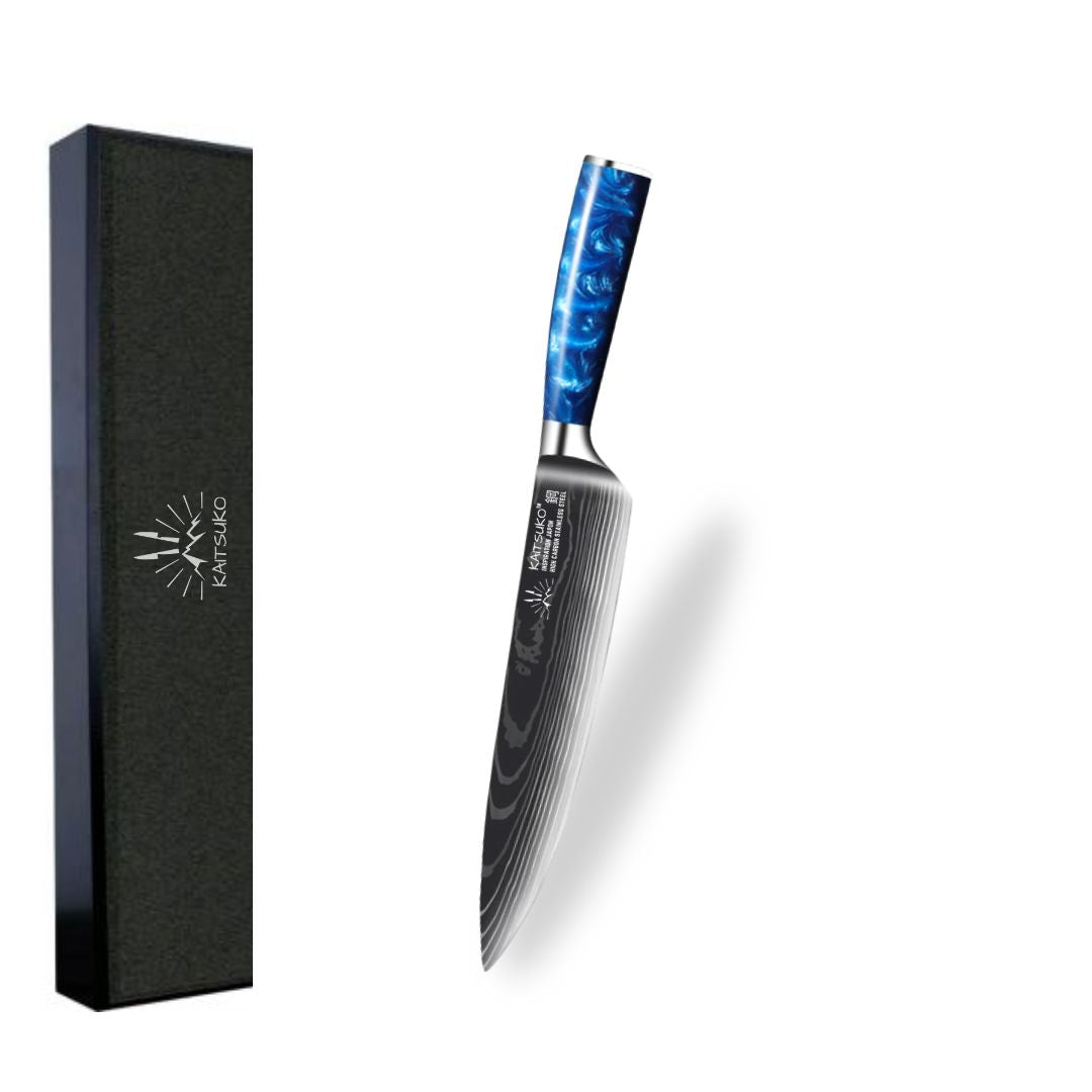 Couteau de chef japonais multi usage manche en résine bleu