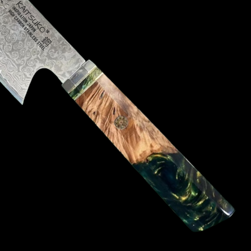 Manche couteau japonais résine vert et beige