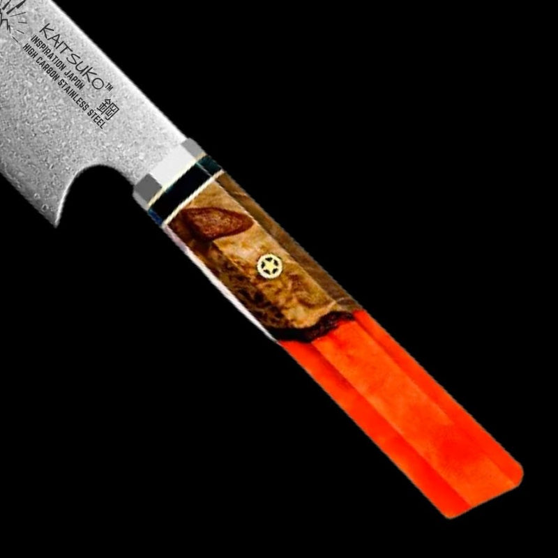 Manche de couteau de cuisine japonais rouge et brun Kaitsuko