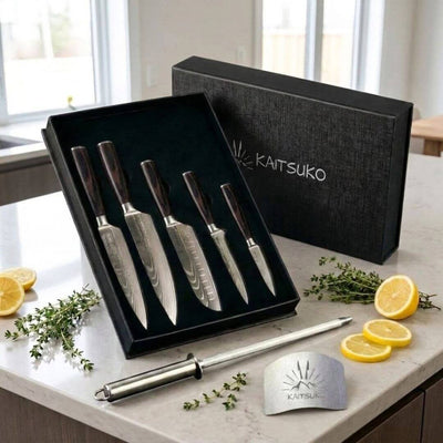 pack de 5 couteaux japonais forest wood avec accessoires de cuisine offerts