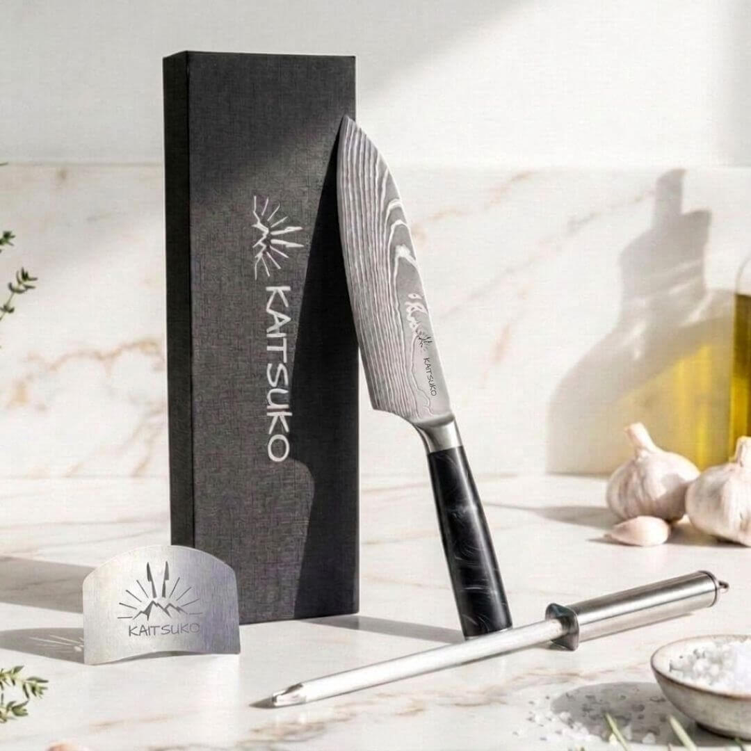 pack couteau de chef japonais manche noir et accessoires offerts