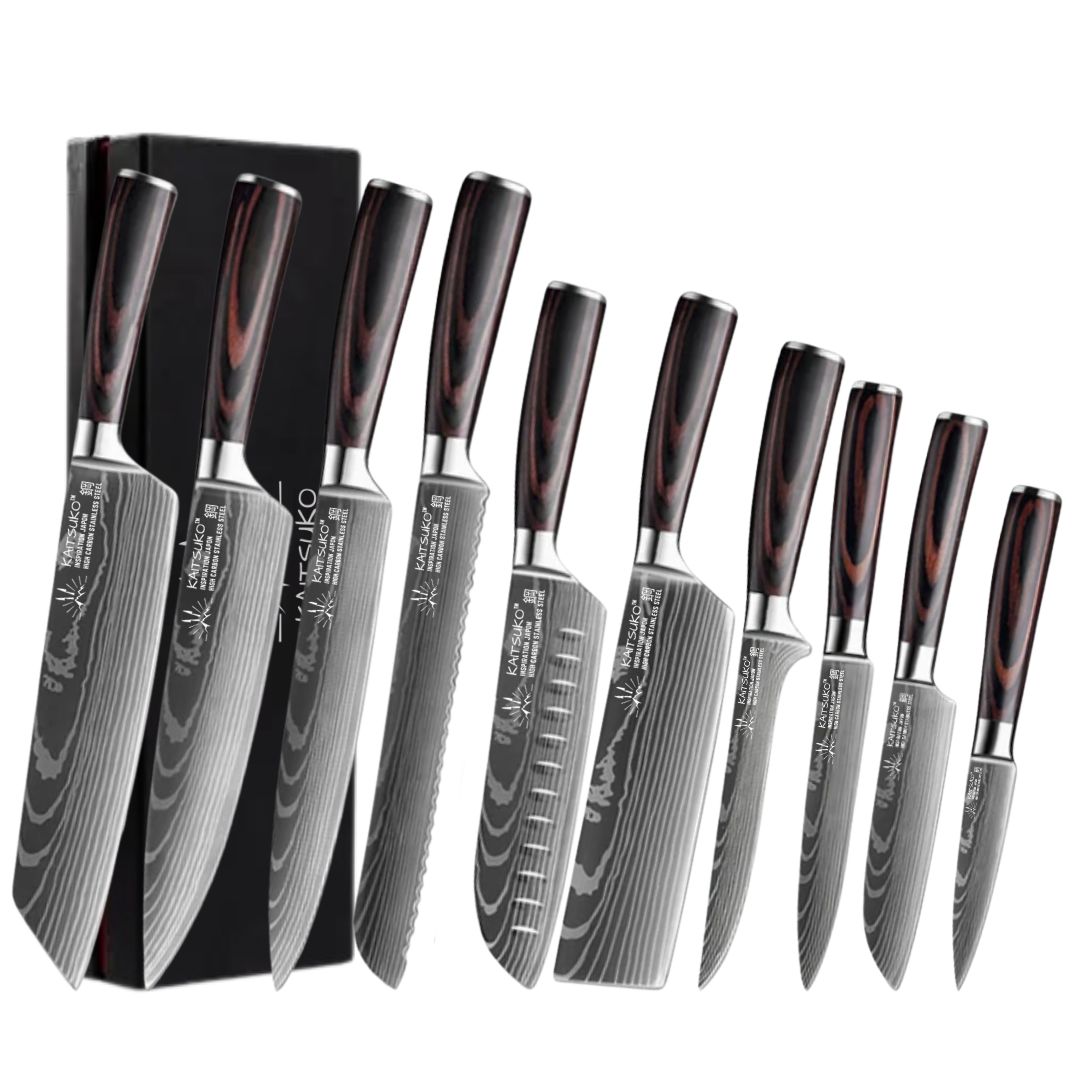 Set de 10 couteaux de cuisine japonais usage quotidien pour différentes utilisations Forest Wood