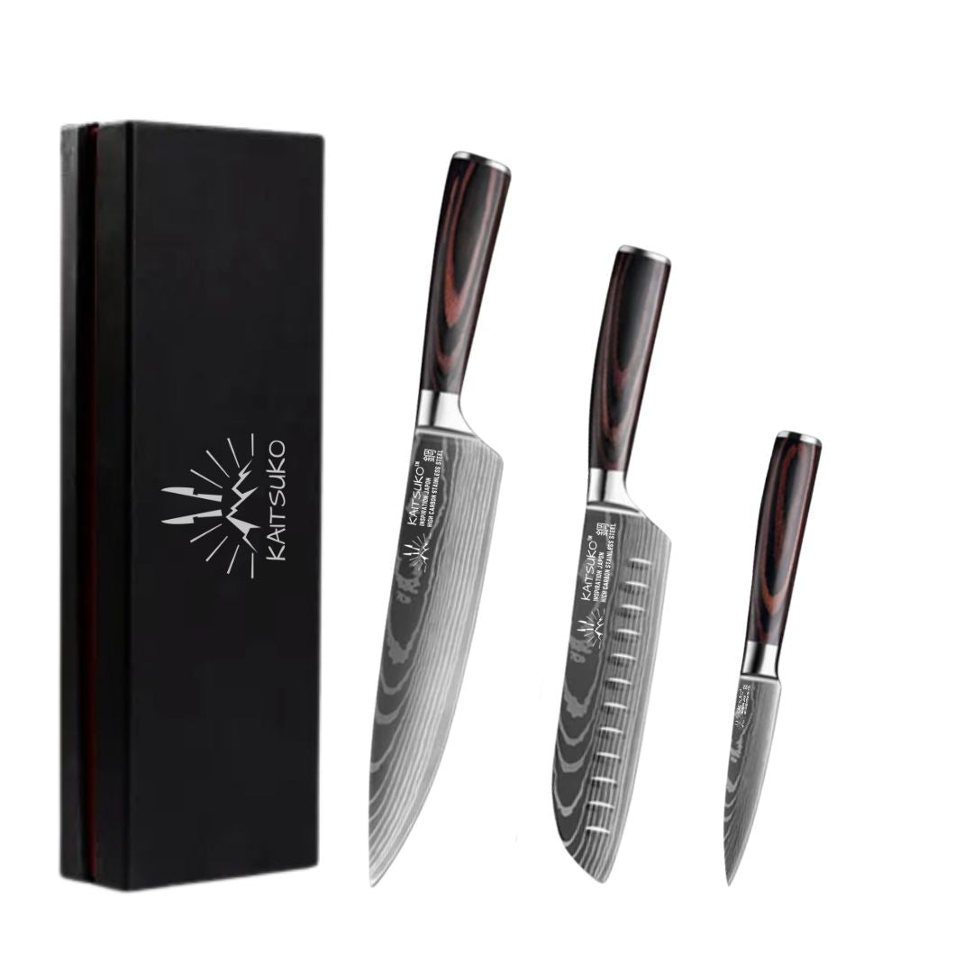 Set de 3 couteaux de cuisine japonais en acier damas 7cr17 Chef Forest Wood