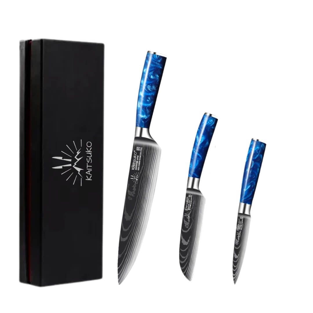 Set de 3 couteaux Japonais - Chef Tanaka - Bleu Océan