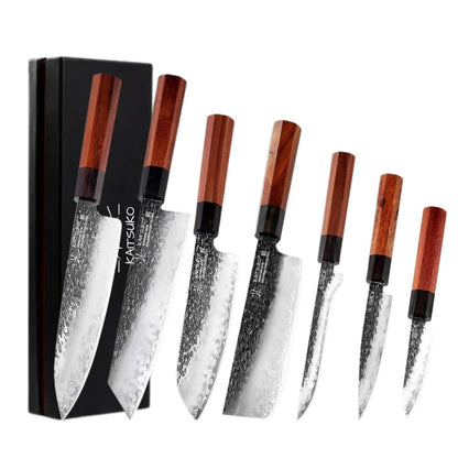 Set de 7 couteaux de cuisine japonais en acier forgé 3 couches pour professionnels