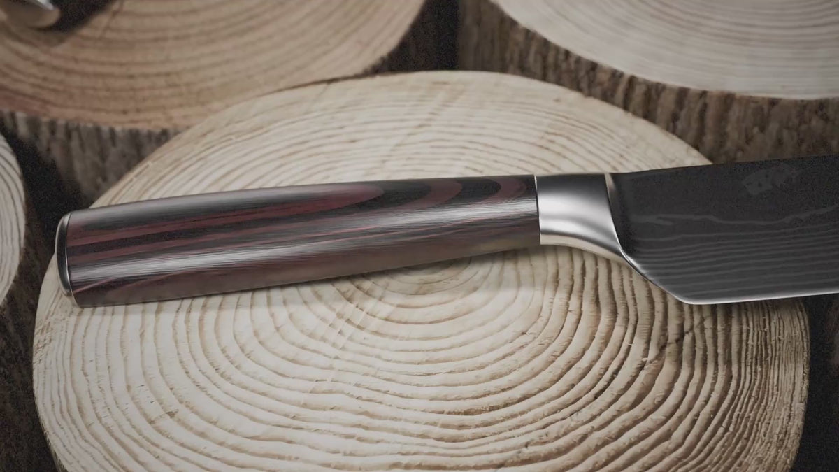 Charger la vidéo: Vidéo de présentation des couteaux japonais Kaitsuko de la collection chef tanaka acier damas
