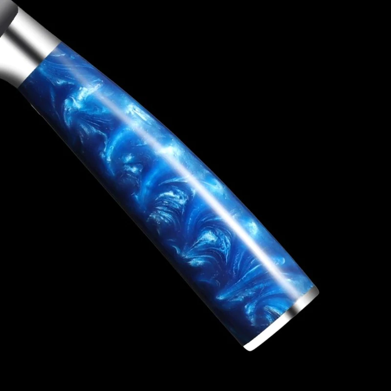 Manche couteau damas résine bleu epoxy