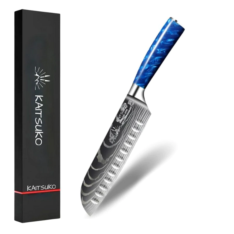 Couteau Santoku bleu océan pour viande et poisson